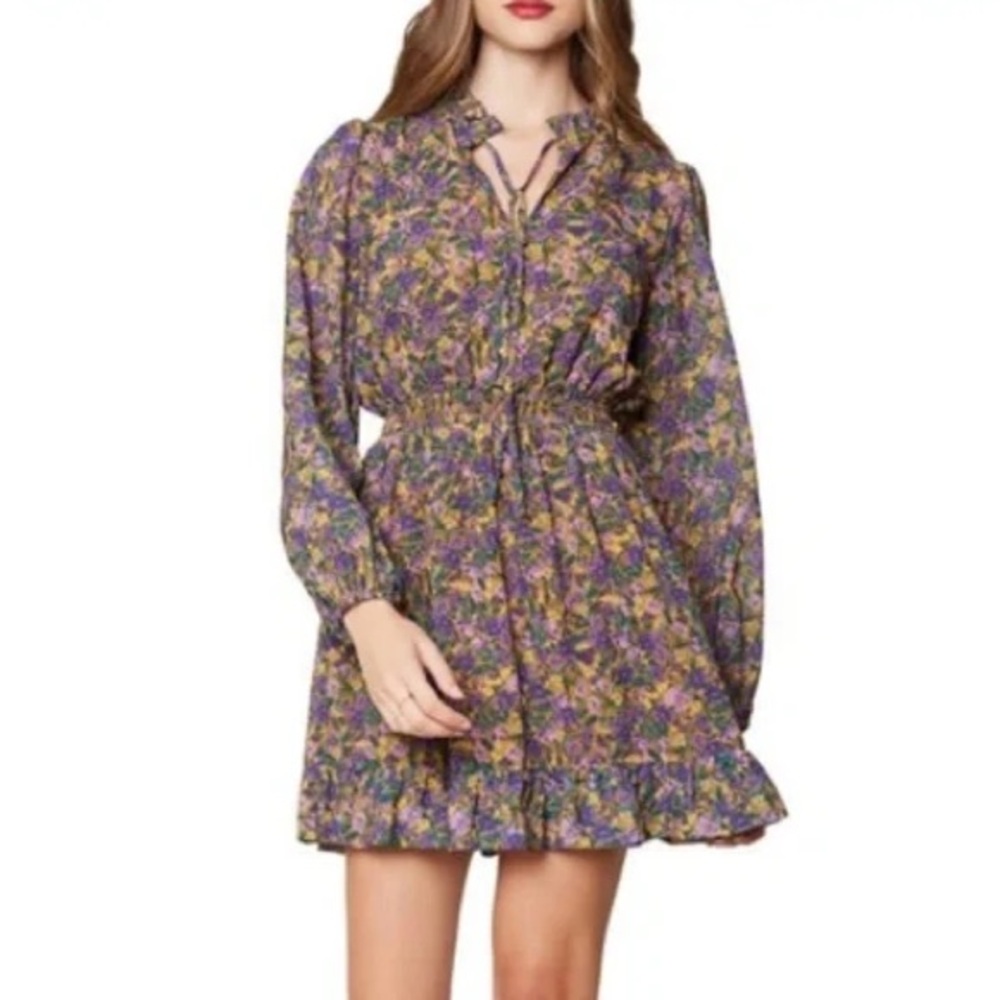 Lost + Wander Mauve Medley Purple Floral Mini Dress (Long Sleeve)